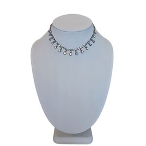 Vintage 1950s Austrian Crystal Choker Necklace Silver Tone with Aurora Borealis